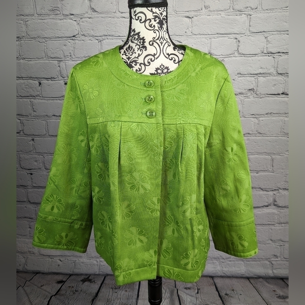 Style & Co women's long sleeve button front floral print lined jacket sz 14 bb16